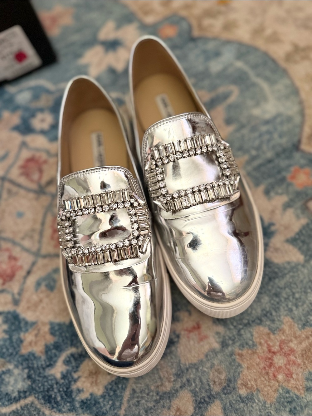 Karl Lagerfeld Paris Ermine3 Metallic Silver Rhinestone Slip-On Sneakers Size 10